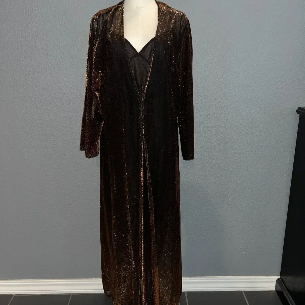 VINTAGE MARILY MONROE by WARNER'S COPPER METALLIC LONG SLIP DRESS SET  NWOT  M/L - Picture 2 of 16
